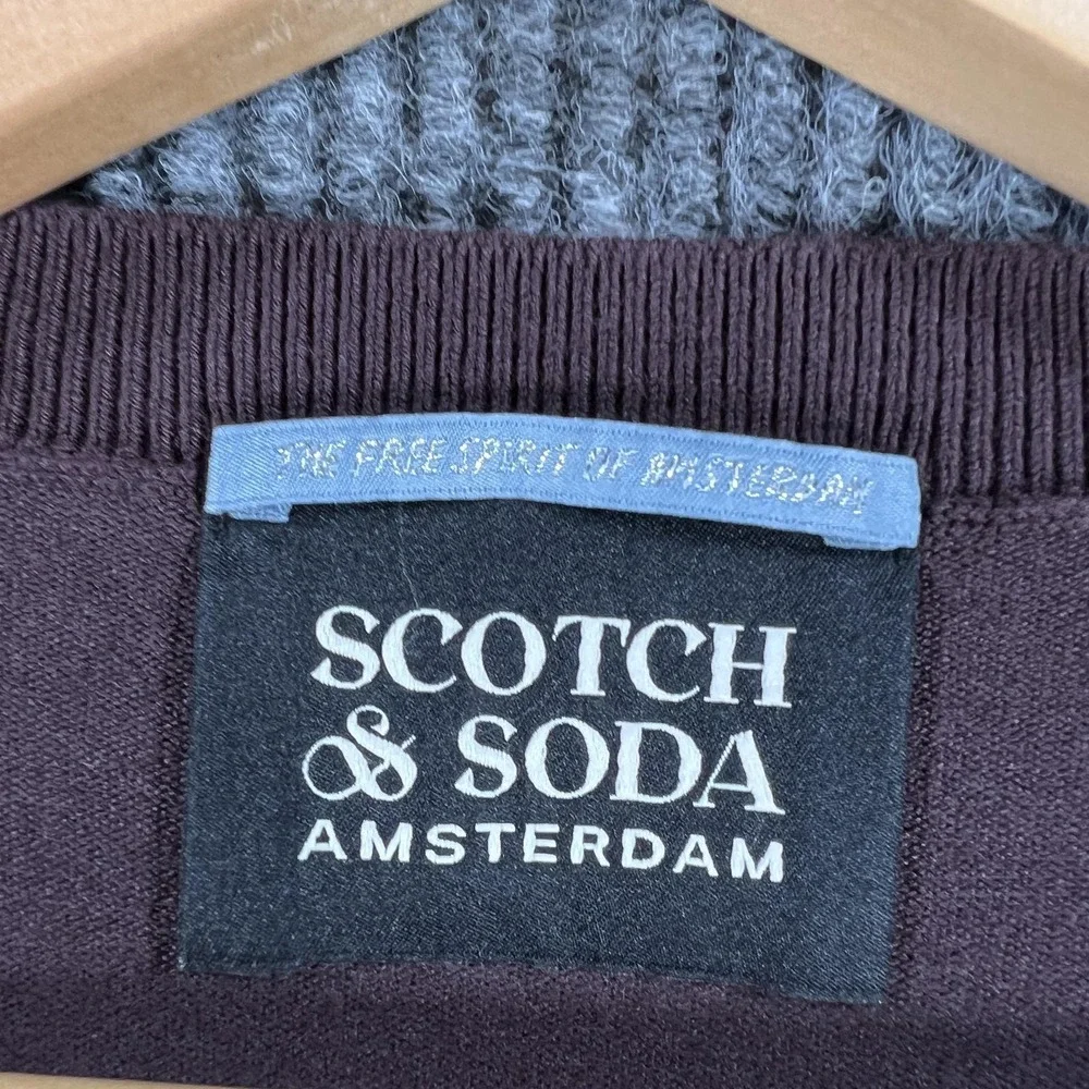 Scotch & Soda Sweater‎ Mens XL Brown Classic V Neck Knit Pullover Cuff Detail